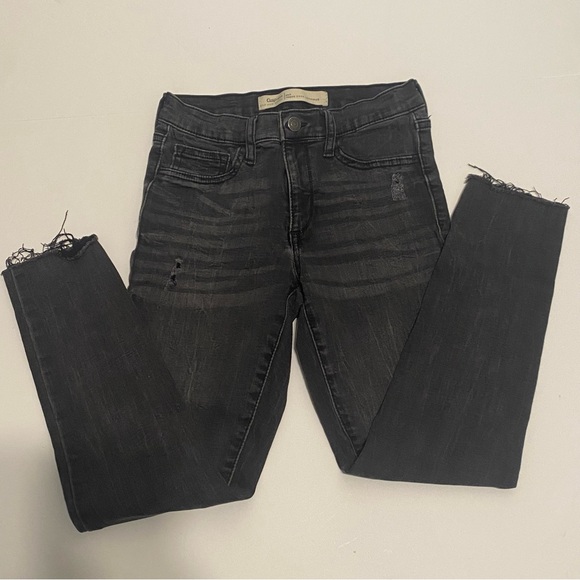 Gap 1969 Inner Cozy Leggings JeansWomen's 26/2 Reg Black Frayed Hem Mid Rise - Picture 2 of 16